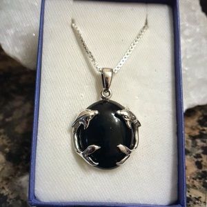 Sterling Silver Onyx Pendant With Dolphin’s Retail 144.00 NWT